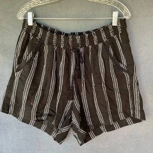 Briggs Linen Shorts Women Large Striped Pockets Flowy Elastic Waist Drawstring 2 - Picture 1 of 10
