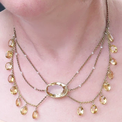 Collier Citrine Flußperlen 585er Gelbgold  Zertifikat - Bild 1 von 4