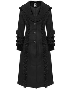 Punk Rave Womens Gothic Winter Fur Trimmed Coat - Extended Size Range - Picture 1 of 14