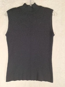 Talbots Women's M Black Sleeveless Sweater Mock Neck Silk Blend Top Sparkle - Picture 1 of 8