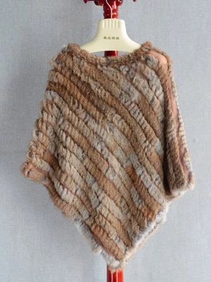 Леди реальный кроличий мех пончо женщин моды вязаный шаль натуральный мех Топ пуловер - Изображение 1 из 4