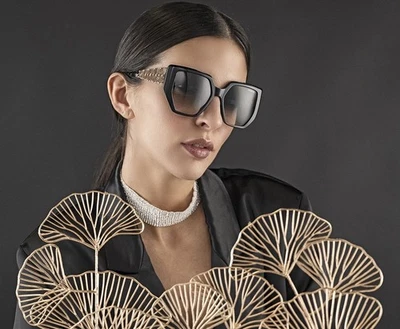 Gafas de sol Pier Martino de gran tamaño de acetato negro conjunto a mano cristales bohemios L.E. Foto 1 de 4