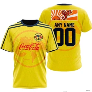 Custom LIGA MX Club America Shirt 3D Retro 1990s World Map Bold Yellow Base - Bild 1 von 7