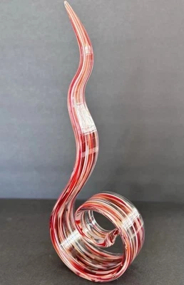 "Escultura de vidrio decoración del hogar - diseño de cinta - rojo y blanco con escamas de oro de 15"" de altura" Foto 1 de 4