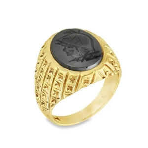 9ct Yellow Gold Oval Hematite Centurian Ring - Size S - 19mm - Picture 1 of 7