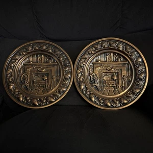 Vintage COPPERCRAFT GUILD Embossed Wall Hanging / Fireplace Design 10.5"D Set 2 - Picture 1 of 10