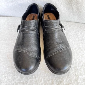 Clarks Collection bequeme gepolsterte schwarze Leder-Slipper Halbschuhe Damengröße 11M - Bild 1 von 6