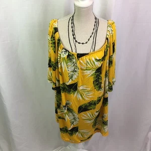 Lone & Lux Leaf Pattern Top Yellow Green 1X - Picture 1 of 14