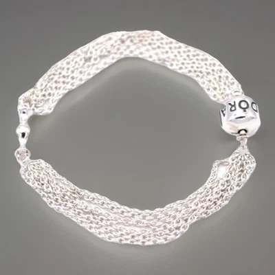 Authentic Pandora Multi Strand Sterling Silver One Clip Station Bracelet 8.5” - Image 1 of 4