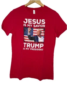 Camiseta roja americana Jesus Savior Trump President para mujer pequeña lona Bella - Imagen 1 de 5
