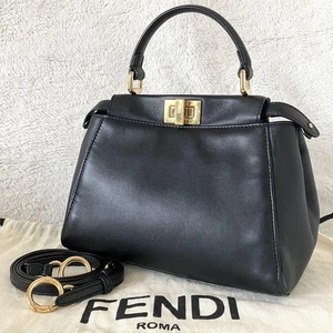 FENDI Leather Peekaboo Mini 8BN244 2way Hand Bag Black Gold Made in Italy - Picture 1 of 24