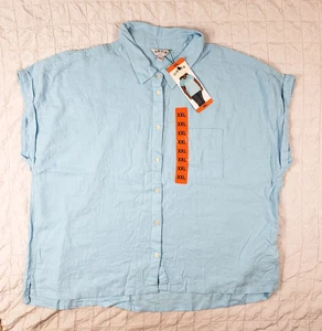 NEW ORVIS Top Women Size 2XL XXL Linen Blend Button Up Collared S/S Shirt Blue - Picture 1 of 15