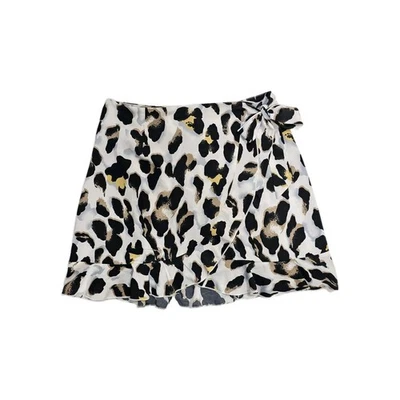 Shein Animal Print Skirt Flounce Hem Back Zipper Tie Accent Women’s Medium 6 - Image 1 of 4