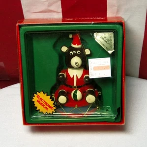 MUSICAL TOYSHOP BEAR vtg Christmas ornament Telco Creations wooden 1984 - Picture 1 of 3