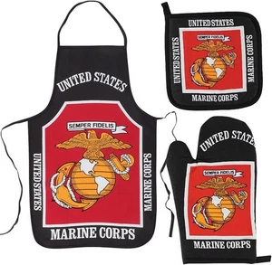 U.S. Marine Corps BBQ Kitchen Set-Apron-Oven Mitt-Pot Holder-Marines Flag USMC - Picture 1 of 1