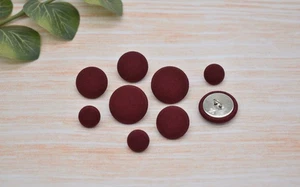 Burgundy Cotton Fabric Covered Handmade Metal Shank Buttons – 12mm,18mm, 22mm - Picture 1 of 8