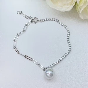 gorgeous 10-11mm south sea white pearl bracelet 7.5-8"925s(mtrh) - Picture 1 of 4
