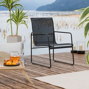Lounge Sessel Gartenstuhl Gartenmöbel Stahl Metallrahmen schwarz - Bild 1 von 2