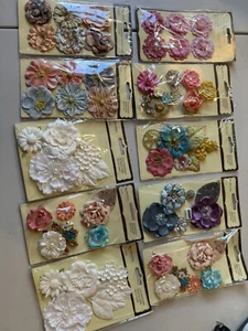 Recollections Floral Embellishments Lot/Bundle Of 10 Packs. 74 Pieces NEW - Picture 1 of 5