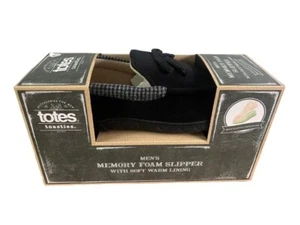 Totes Toasties Men Memory Foam Slippers Black Gray Flannel Moccasin Sz XL 11-12 - Picture 1 of 2