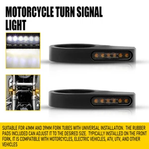 2x Amber/White Front Motorcycle 39-41mm Fork LED Turn Signal Light Indicator DRL - Bild 1 von 12