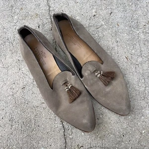 LUCCHESE Horsehair Tassel Slip On Loafer Slipper Shoes Nubuck Suede 6.5 6 1/2 - Picture 1 of 9