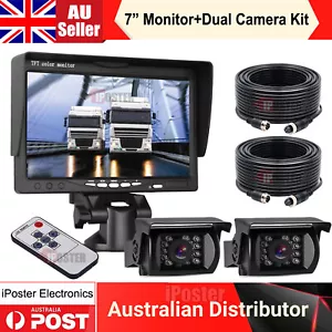 7" HD Screen Monitor+Dual Reversing CCD 4PIN Camera For Truck Caravan BUS VAN RV - Picture 1 of 24