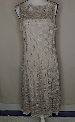 Julian Taylor Dress Size 16 Sequin Lace Flowering  Sleeveless Fit~Flare Nude - Image 1 of 4