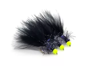 3 x Black Woolly Bugger UV Fritz Variant Trout Fly Lure Flies Fl Yellow Hothead - Picture 1 of 1