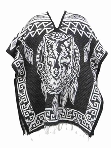 Mexican Lobo (Wolf) Woven Poncho, Reversible Unisex Adult Poncho - Picture 1 of 17