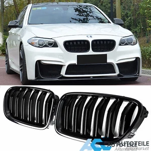 Parrilla de riñón de doble puente para BMW Serie 5 F10 F11 rejilla de radiador negro brillante 09-17 - Imagen 1 de 5