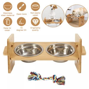 Doppelnapf Futterstation Hundenapf Futternapf für Hunde Katzen Holz Edelstahl - Bild 1 von 19
