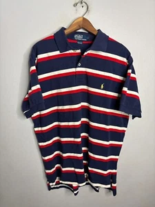 Vintage Y2K Polo Ralph Lauren Shirt Pique Striped Short Sleeve Mens L Blue 5826 - Picture 1 of 6