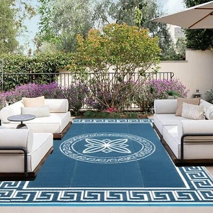 Outdoor Reversible Rugs for Patio 9x12 ft - Plastic Area Rug, Stain & UV Resi... - Picture 1 of 7