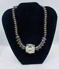 Collier antique perles cristal roche tribale asiatique en argent sterling