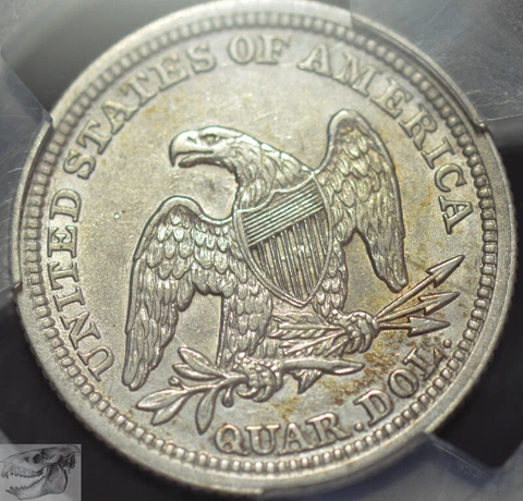 1854 Seated Liberty Quarter, PCGS Almost Uncirculated Details, Nice Luster C6223 Cover
