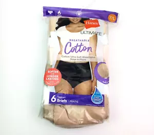 Hanes Ultimate Womens Size 7 L Beige Cotton Tagless Soft Briefs Underwear 6 Pack - Picture 1 of 5