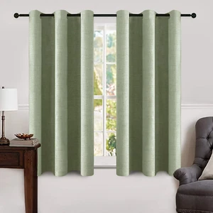 Linen Blackout Curtains and Drapes 100% Room Darken Thermal Insulated Grommet Wi - Picture 1 of 8