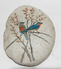 Hand Painted Rock Blue & Orange Birds on Twigs 4x5.5 Garden Decor