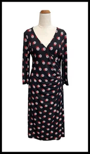 LAURA ASHLEY Black & Red/White Spot Wrap Style Stretch A-Line Midi Dress 14 - Picture 1 of 10