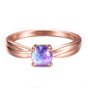 Wedding Party Gift Pink Fire Opal Rose Gold Plated Silver Round Ring Size 7-10 - Picture 1 of 6