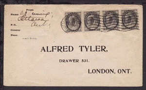 CANADA 1903 COVER bearing Strip of 4 x ½d Black QV STAMPS (L255) - Bild 1 von 2