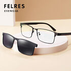 Metal Frame Clear Lens Eyeglasses For Men Magnetic Clip-on Polarized Sunglasses 
