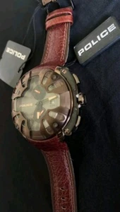 BNWT POLICE PROTECOR QUARTZ WATCH BROWN LEATHER STRAP RRP £159 - Picture 1 of 5