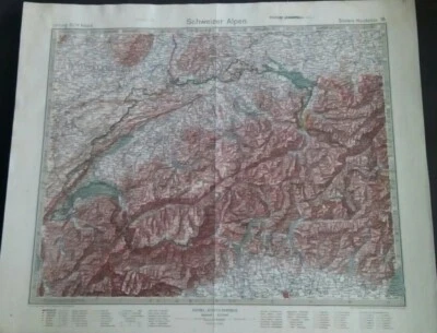 THE VINTAGE OLD SWITZERLAND ALPEN 1921 MAP 1:925000  48 cm x 40 cm. Foto 1 de 4