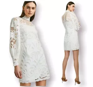 Karen Millen BNWT White Cutwork High Neck Broderie Anglais Occasion Dress UK 14 - Picture 1 of 12