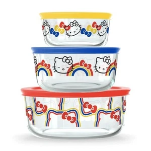 Pyrex® 6-piece Glass Storage Set: Hello Kitty®, Ribbons & Bows - NIB - Picture 1 of 7