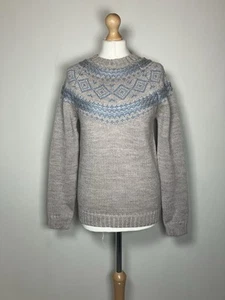 Woolovers Womens Fairisle Jumper Size S Small Grey Blue Knit 100% Wool Yolk - Picture 1 of 9