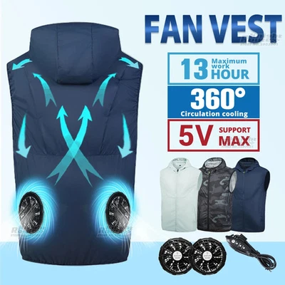 Summer Fan Vest Women Men Camping USB Charging Air Conditioning Cooling Clothes - Image 1 of 4