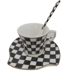 Exquisite Karo Porzellan 2 Unzen Espresso Tee Tasse Untertasse Löffel   - Bild 1 von 10